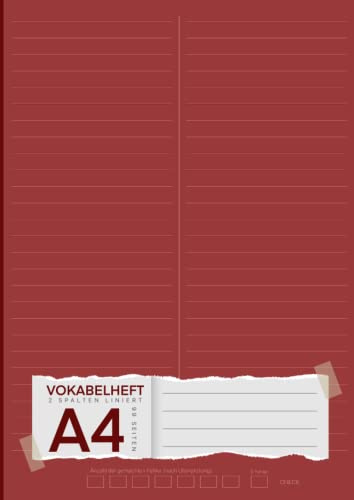 Vokabelheft A4 2 Spalten liniert: Effektives Vokabellernen mit dem praktischen Englisch-Vokabelheft im handlichen A4-Format und Register A-Z für über ... für Schüler und Studenten in Deutschland!