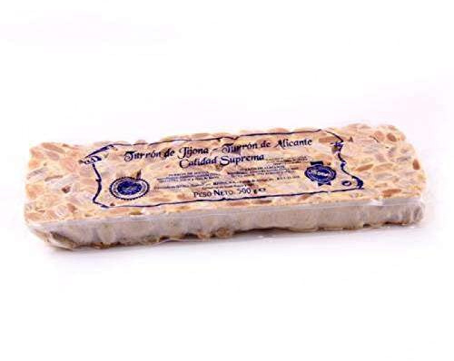 Turrón de Alicante 500g (dur) - Format connu sous le nom de barre catalane - Haut pourcentage d'amandes. Nougat espagnol