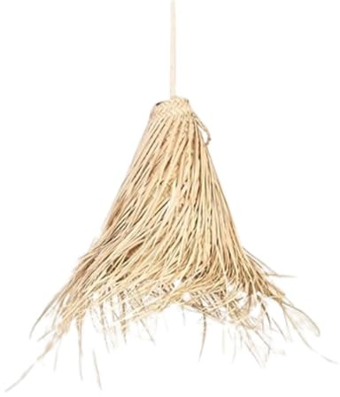 Lámpara Colgante de Palma con Flecos | Pantalla Salermo S Artesanal | Diseño mediterráneo: Lámpara de fibra de palma Salermo con flecos. Ideal para salones, dormitorios o terrazas cubiertas.