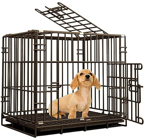 DELURA Pet Products Doppeltürige Hundebox, Zusammenklappbarer Hundehüttenkäfig aus Metalldraht mit Tablett für Kleine Hunde, Drinnen Und DraußEn, für Reisen, Schwarz