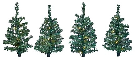 Lichterbäumchen Gartenstecker 50 cm - 4er Set - LED Weihnachts Deko Außen | Tannenbäume Christbaum Tanne Weihnachtsbaum Kunstbäume Kunsttannen Grün Künstliche Christbäumchen Minibäume Nadeloptik