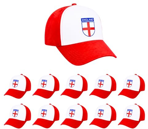SHATCHI Lot de 20 Casquettes de Baseball Accessoires réglables pour Supporters de Rugby, Football, Cricket, Coupe du Monde Anglaise, Rouge/Blanc, Taille Unique Mixte