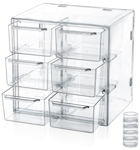Organizer per Cosmetici Impilabile, Cassettiera con 6 Cassetti in Acrilico, Scatola Porta-Trucchi per Camera da Letto, Bagno, Specchiera, Anelli e Collane, 12x10x12cm
