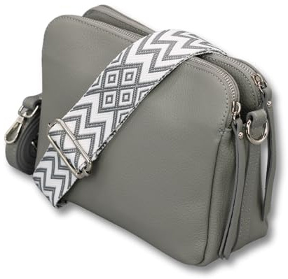 Adel Bags MARA Damen Umhängetasche Echtleder Handgefertigt Crossbody Bag | Damen Schultertasche mit Ledergurt & gemustertem Riemen, Echtes Leder, 5 Fächer, Wasserabweisend, Made in Italy
