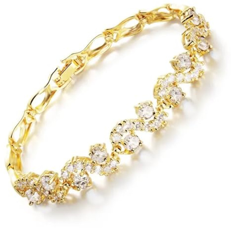 Crystalline Azuria 18ct Weiß oder Gelb Vergoldet Tennisarmbunds für Damen Tennis armbund mit Zirkonia Kristalle für Damen und Mädchen