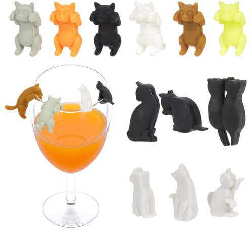 NBEADS 12 Pcs Cats Drink Markers, 2 Styles Silicone Assorted Postured Cats Wine Glass Charms Kitty Drink Cup Bottle Label Pet Animal Mugs Tag for Bar Party Wedding Champagne Cocktail