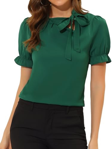 Allegra K Blusas Elegantes Mujer con Lazos, Camisas Cuello Pajarita, Top de Manga Corta Oficina