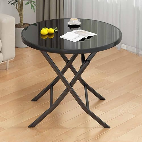 ZYBOWAYL Klapptisch für Esszimmer, 99,1 cm, runder Banketttisch, Höhe 71,9 cm, Cocktailtisch, platzsparend, 78,7 cm, schwarzer Freizeittisch mit Tischplatte aus gehärtetem Glas, für den Außenbereich,