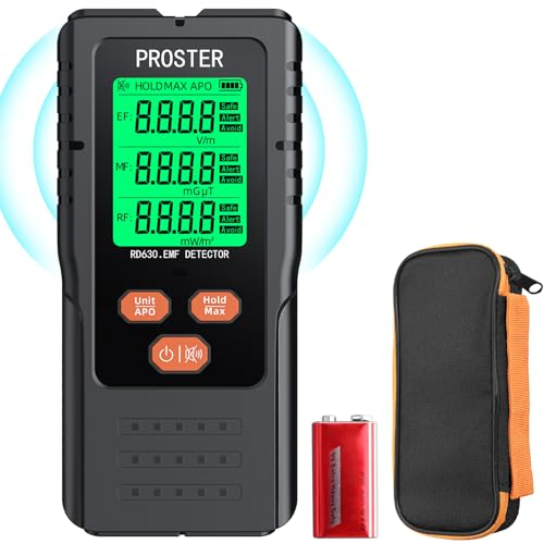 Proster EMF Meter - 3 in 1 Electromagnetic Field Radiation Detector for EF RF MF 3-Colour Display Screen EMF Detector with Sound Light Alarm for Home Inspections Outdoor and Ghost Hunting