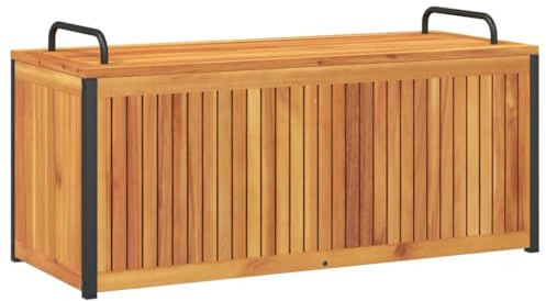 vidaXL Baúl de Cojines de jardín Acacia Maciza y Acero 110x45x42/53 cm, contenedor para Cojines, Cofre para Cojines, Caja de almacenaje