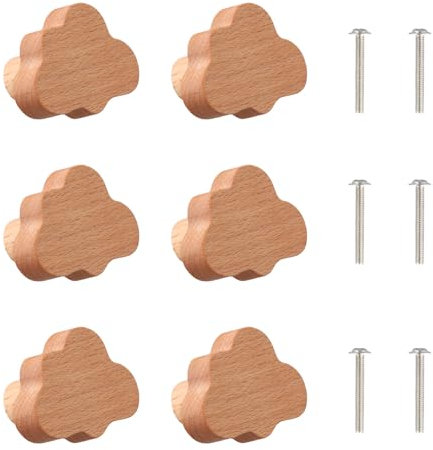 Gudalea Pomos de Madera para Gabinete, 6 Pomos de Madera en Forma de Nube, Pomo Decorativos para Aparador, Pomo para Muebles con Tornillos para Gabinete de Cocina Dormitorio Cajones Puertas (A)