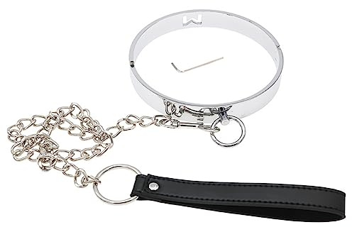 SM Metall Sklave Halsband mit Leine Ring Kette Rolle Spielen Bondage Halsreif Halsfessel O-Ring Bdsm Erotik Spiele Neck Kragen Zurückhaltung Sex Spielzeug für Frauen Männer(Black Schwarz,140mm)