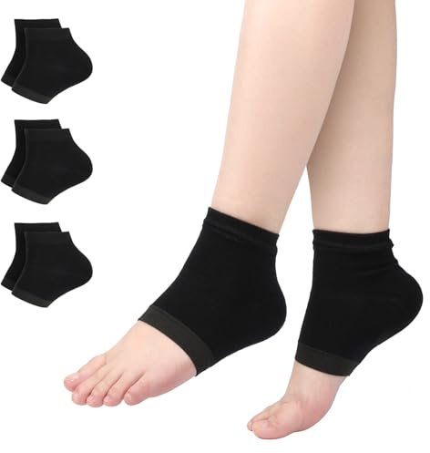 Segbeauty Fersensocken, 3 Paar Gel-Fersensocken, Ferse Offene Zehensocken, Weich und Durchlüftet, Silikon Socken, Feuchtigkeitsspendende Fersensocke für Trockene Rissige Haut (Schwarz)