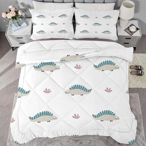 buyluhn Piumino completo con dinosauro, reversibile, per tutte le stagioni, per letto matrimoniale, lavabile in lavatrice, per letto matrimoniale, estate e inverno, leggero, 2 federe