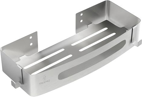 TRIGENIQ Mensola Doccia Senza Foratura XXL - Mensola Doccia Acciaio Inox Premium - Mensole Bagno con Rapido Drenaggio e Adesivo Molto Resistente (Argento)