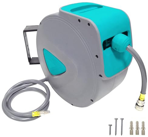 SUBTLETY Druckluftschlauch Aufroller Automatisch 10m Inlet + 1m Outlet Schlauchaufroller mit 1/4 Anschluss Wandschlauchhalter Schlauchtrommel Druckluftschlauch-trommel für Werkstatt Garten
