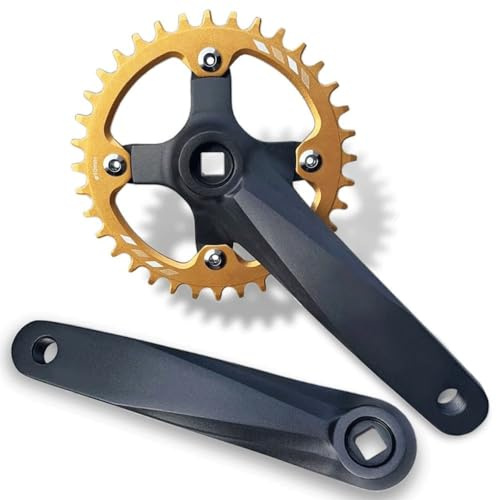 KANGXYSQ Mountainbike Vevsats 152mm 165mm 170mm Fyrkantig Vevarm Set Av Aluminiumlegering 32T 34T 36T 38T Enväxlad Smal Breda Tänder Kedjebladet(Gold,152mm,32T)