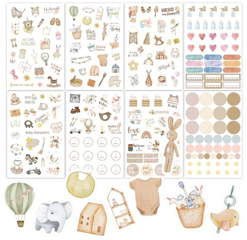 Goiern 8 hojas de pegatinas de scrapbooking, varios patrones de pegatinas para álbumes de recortes, pegatinas para bebés, niñas, niños