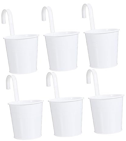 TOYANDONA Set 6 Secchi Da Balcone in Ferro Gancio Staccabile, Vasi Da Fiori Sospesi Per Esterno, Balcone e Giardino Foro Di Drenaggio, Design Pratico Per Decorazione Pareti e Ringhiere