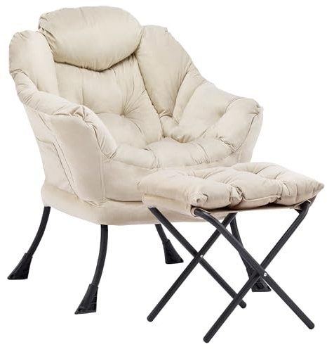 Aunekiv Sessel mit Hocker, Bequemer Ohrensessel und Armlehnensessel, Lesesessel mit Seitentasche, Moderner Relaxsessel für Wohnzimmer, Schlafzimmer und kleine Räume