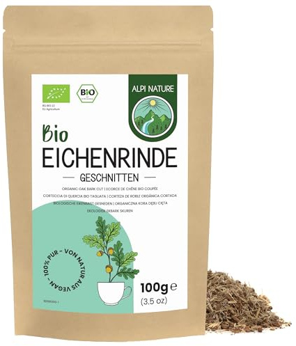 Alpi Nature Eichenrinde Tee BIO 100g, bio Eichenrinde geschnitten | Eichenrindentee, loser Tee zur Teezubereitung, Kräutertee