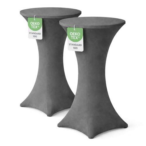Stehtischhusse für Bistrotisch mit 4 verstärkten Fußlaschen elastisch Stretch OEKO-TEX zertifiziert Ø 60-65x110-120 cm Anthrazit (2 Stück)