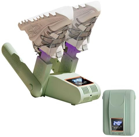 Schuhtrockner Elektrisch 2 Paar, Stiefeltrockner mit 240-Minuten-Timer und LED-Touchscreen, Fußwärmer, Handschuhtrockner Trocken mit UV-licht, Schnelltrocknung für fußballschuhe Skischuhe (Grün)
