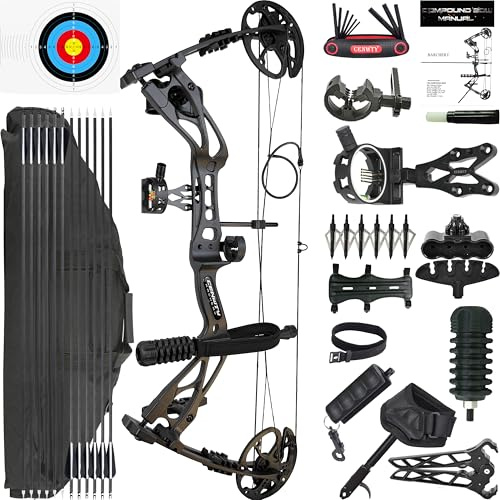 CENWTY Bogenschießen Compoundbogen-Set 0-70 LBS, Auszugslänge 16,5-30“, IBO 325 fps, Jagd Compoundbogen mit sämtlichem Zubehör für Bogenschießen, Jagd und Zielschießen RTH