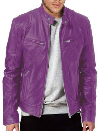 Celanisai Veste en cuir pour homme - Veste de moto en cuir synthétique - Style gothique Steampunk Vintgae - Tenue des années 80 - Coupe ajustée - Col montant - Punk - Manteau en cuir