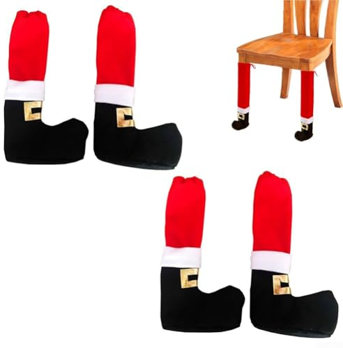 Lot de 4 chaussettes de Noël pour meubles de Noël - Housses pour pieds de chaise et de table pour protéger les sols lors des réunions de vacances - Tissu élastique extensible pour un maintien sûr