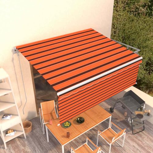 Emmtore Gelenkarmmarkise Automatisch mit Jalousie Markise Sonnenmarkise Balkonmarkise Sonnenschutz Sichtschutz Garten Terrasse Balkon Orange und Braun,4 x 3 m