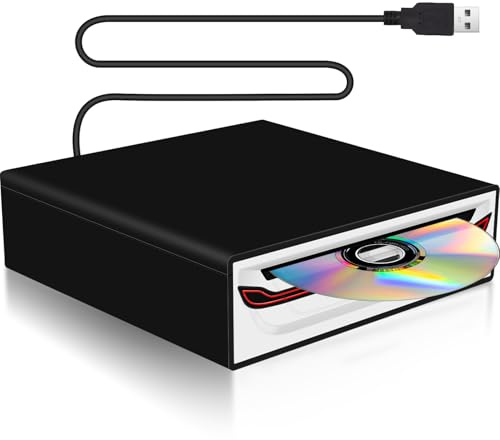 NHOPEEW Reproductor Externo de CD/DVD para Coche, Ordenador portátil y Smart TV: USB 2.0 Plug & Play, protección antichoque, Compatible con tabletas Android, Incluye Cable USB y Soporte