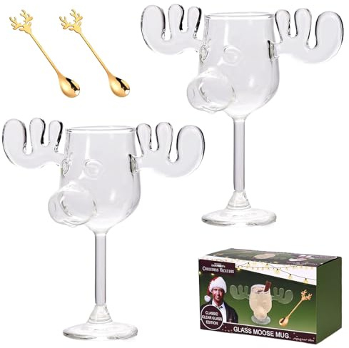 Orgonite Griswold Elchgläser, Griswold Moose Mug Elchglas mit Löffel, 240ml Weihnachtsgläser Elch Gläser, Kreatives Weihnachtsgeschenke für Familie und Freunde