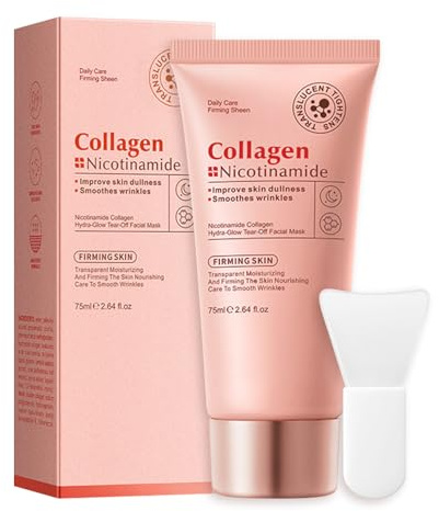 Collagen & Niacinamide Peel Off Face Mask for Daily or Night Care, Firming & Hydrating Facial Mask for Wrinkle Smoothing, Korean Face Masks, Glow Boosting Facial Masks Suite for All Skin Types, 2.64Oz