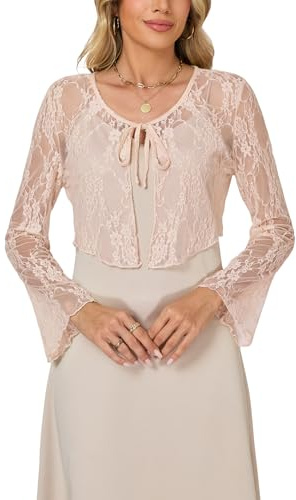 Enjyam Bolero dam halvgenomskinlig långärmad med dragsko för vår sommar, Rosenröd, XL