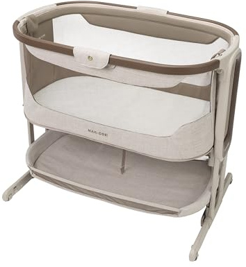 Maxi-Cosi Iora Select Cuna Colecho, 0–6 Meses (9 kg), Cuna Colecho Mecedora Plegable en 1 Paso, Colchón CloudCore 3 cm, 5 Niveles de Altura, 4 Ruedas, Fácil Deslizamiento, Elegance Truffle