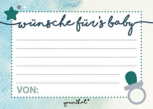 younikat 40 Wunsch-Karten Baby-Party Jungs blau zum Ausfüllen DIN A7- dv151 | Wunschkarten für die Babyparty, liebevoll gestaltet zum Ausfüllen und als persönliche Erinnerung für Eltern
