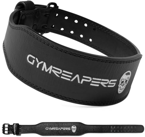 Gymreapers Gewichthebergürtel aus Leder für Bodybuilding, Hocken, Unterstützung im unteren Rücken und Rückenschmerzen – echtes Leder, Neoprenpolsterung, verstellbare Schnallengröße – Herren Damen