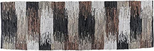 Homescapes Teppichläufer aus 100% recyceltem Leder, Cutshuttle-Lederteppich 66 x 200 cm, schwarz-braun-grau
