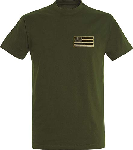 Baddery Herren T-Shirt - „USA Flagge Stick Patch“ | Stars and Stripes Shirt für Herren & Damen - Amerika Fahne