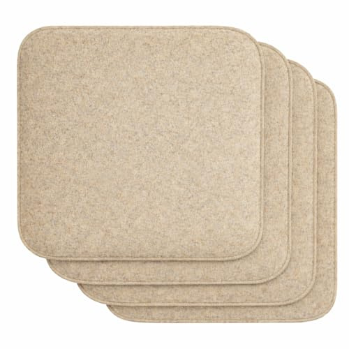 Brandsseller Lot de 4 Coussins d'assise en Feutre 35 x 35 x 2 cm – Galettes de Chaise carrées et Robustes pour l’intérieur et l’extérieur, Assise rembourrée Confortable - Beige