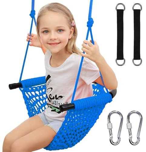 Hi-Na Kids Swing for Swing Set, Heavy Duty Rope Swings with Snap Hooks and Straps, 440LBS Capacity, Toddler Swing Seat for Indoor Porch, Outdoor Playground, Tree, Blue