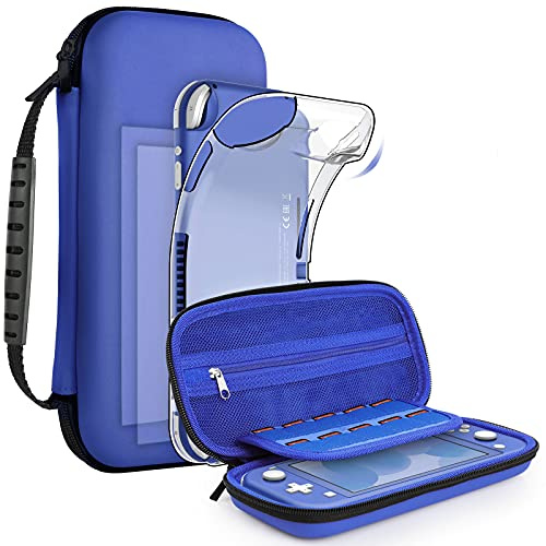 GeeRic 8pcs Custodia Compatibile per Switch Lite, 2pcs Vetro Temperato + Cover + 4 Thumb Grips + Borsa +Accessori 8 in 1 Kit Compatibile con Switch Lite