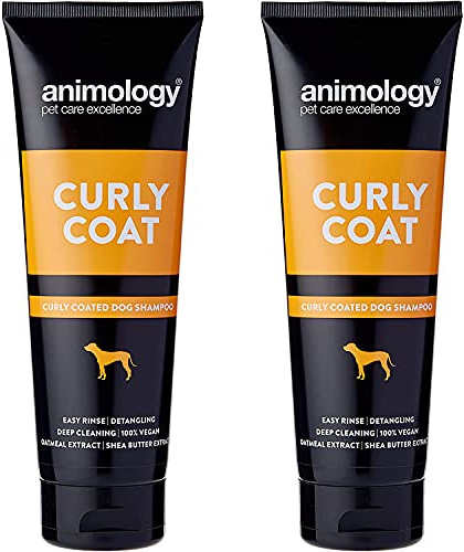 Animology Curly Coat Dog Shampoo | Easy Rinse Formula | For Deep Cleaning and Detangling | Oatmeal Extract and Shea Butter Extract | Vegan Shampoo | Suitable For All Coat Types | 250 ml Pack of 2