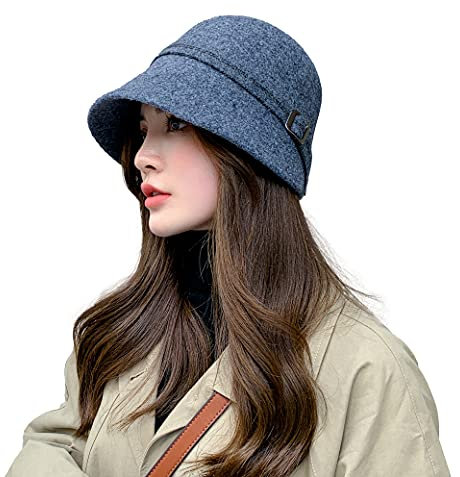 CHERISH Damen Wintermütze, 100 % Wolle, einfarbig, Retro, leicht, lässig, Schlapphut, grau, Einheitsgröße