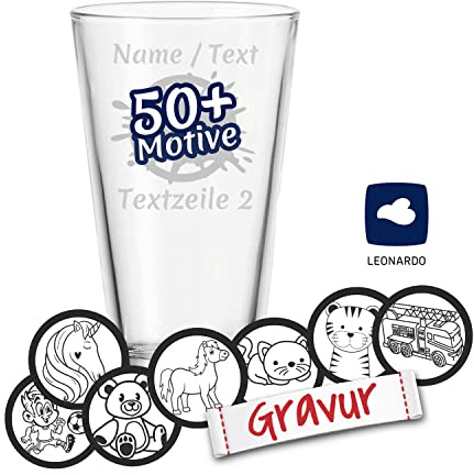 LEONARDO Kinder Trinkglas/Wasserglas mit Gravur personalisiert/Namen Text Motiv, Mädchen/Junge Glas Ciao, 300ml graviert