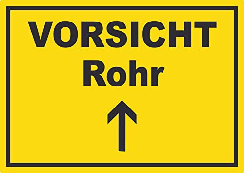 Vorsicht Rohr mit Richtungspfeil oben Aufkleber A3 (297x420mm)