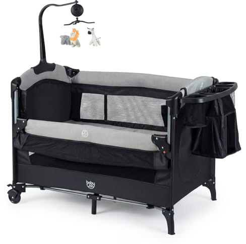 BABY JOY 5-in-1 Pack and Play, Baby Bedside Sleeper with Bassinet, Portable Baby Playard with U-Shaped Diaper Changer, Safety Strap, Multifunction Baby Bassinet Bedside Crib from Newborn to Toddlers