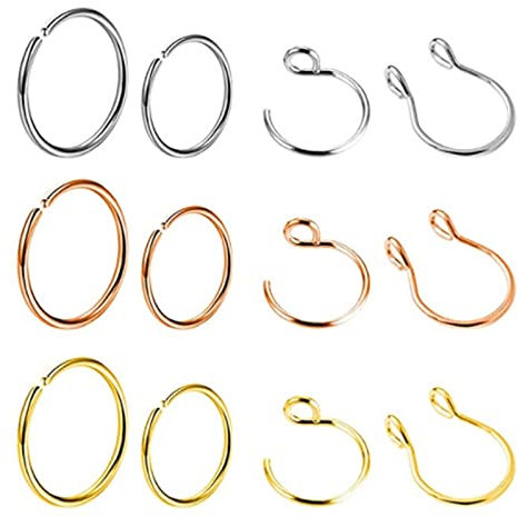 Lieson 12 Stück Nasenring Piercing Edelstahl 20G Nasenpiercing Nasenstecker Creolen C Form Piercing Septum Knorpel Tragus Helix Ohrringe Bunt