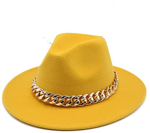 Faringoto Hüte für Damen, modische Fedora-Hüte, Damen-Hüte mit Krempe, gelb, M